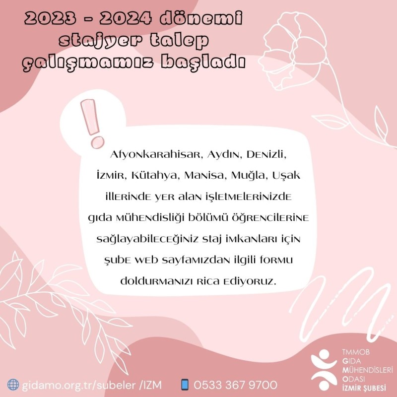 2023 - 2024 DÖNEMİ STAJYER TALEP ÇALIŞMAMIZ BAŞLADI