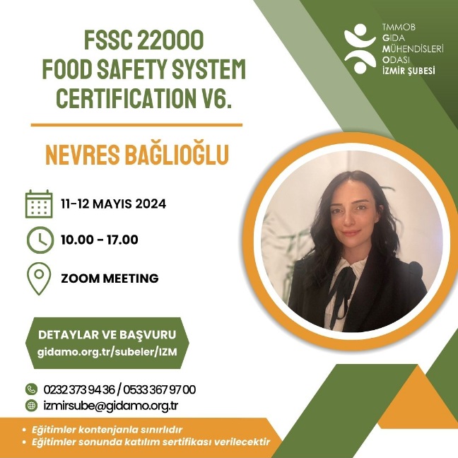 FSSC 22000 FOOD SAFETY SYSTEM CERTIFICATION V6. EĞİTİMİ (BU EĞİTİME ARTIK KAYIT ALINMAMAKTADIR)