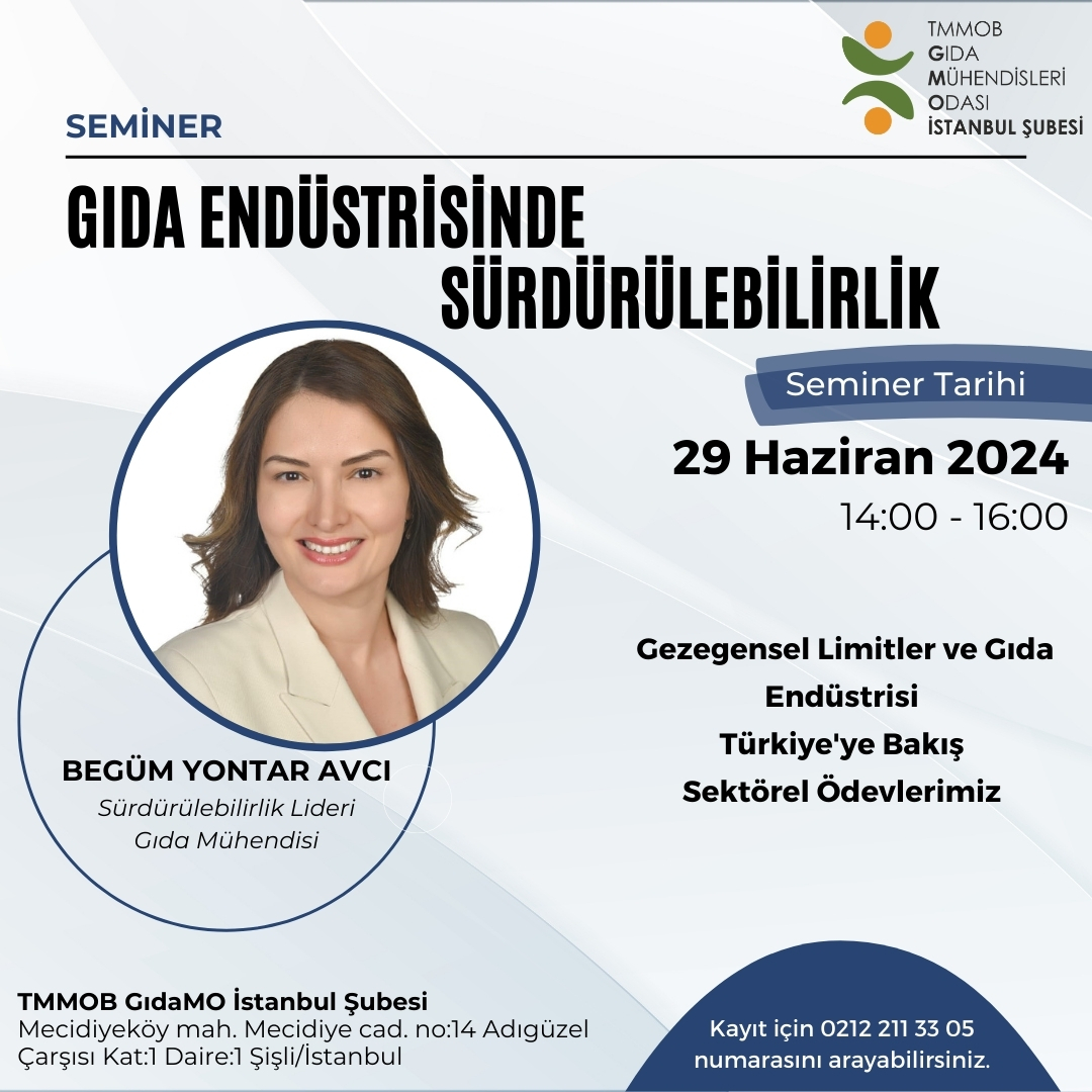📢 YÜZYÜZE / GIDA ENDÜSTRİSİNDE SÜRDÜRÜLEBİLİRLİK SEMİNER DUYURUSU - 29 HAZİRAN 2024
