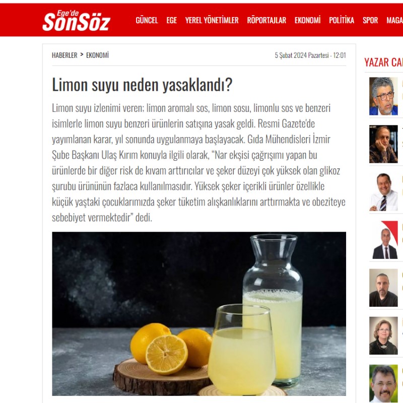 EGE'DE SONSÖZ: LİMON SUYU NEDEN YASAKLANDI?