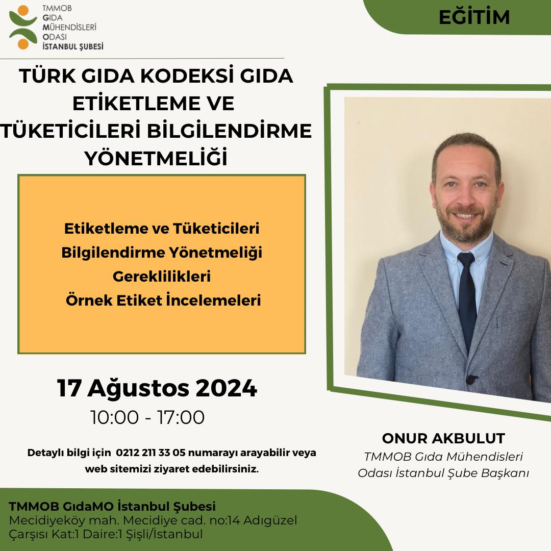 📢 YÜZ YÜZE / TÜRK GIDA KODEKSİ (TGK) GIDA ETİKETLEME VE TÜKETİCİLERİ BİLGİLENDİRME YÖNETMELİĞİ EĞİTİM DUYURUSU   