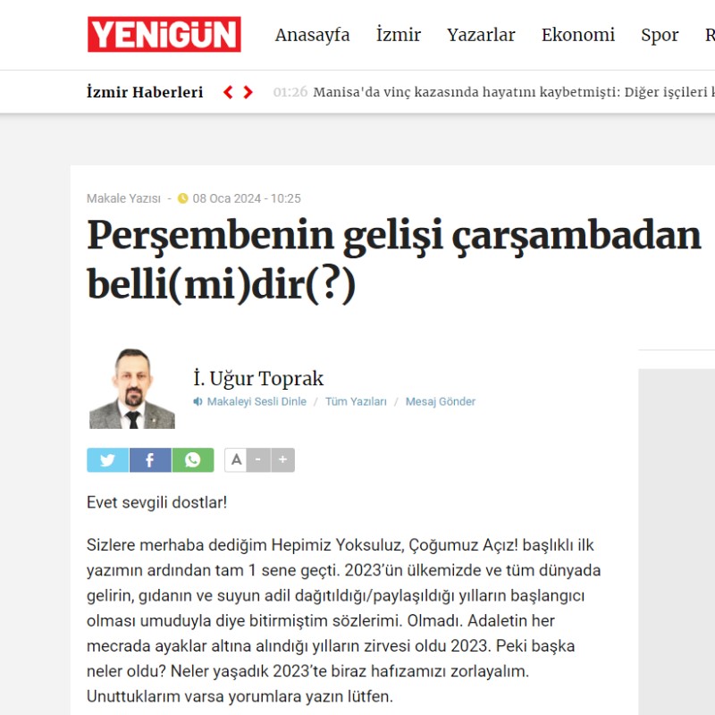 GAZETE YENİGÜN: PERŞEMBENİN GELİŞİ ÇARŞAMBADAN BELLİ(Mİ)DİR(?)