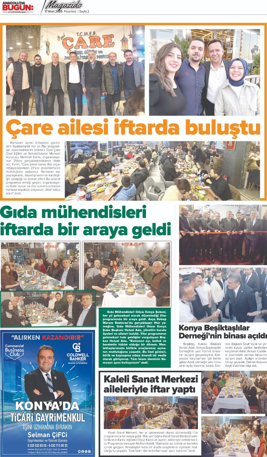"GIDA MÜHENDİSLERİ İFTARDA BİRARAYA GELDİ" ANADOLU'DA BUGÜN GAZETESİ 17 MART 2025