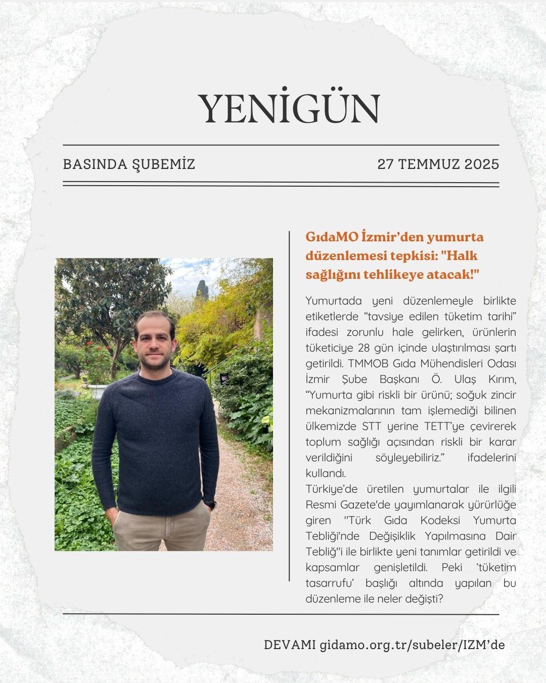YENİGÜN: 'GIDAMO İZMİR'DEN YUMURTA DÜZENLEMESİ TEPKİSİ: "HALK SAĞLIĞINI TEHLİKEYE ATACAK!"
