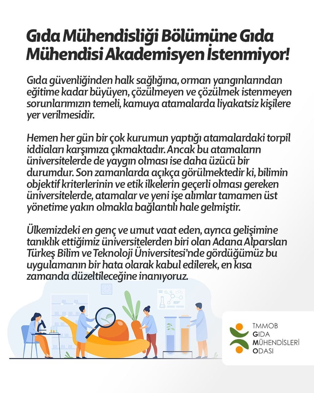 Basın Açıklaması:Gıda Mühendisliği Bölümüne Gıda Mühendisi Akademisyen İstenmiyor!!!