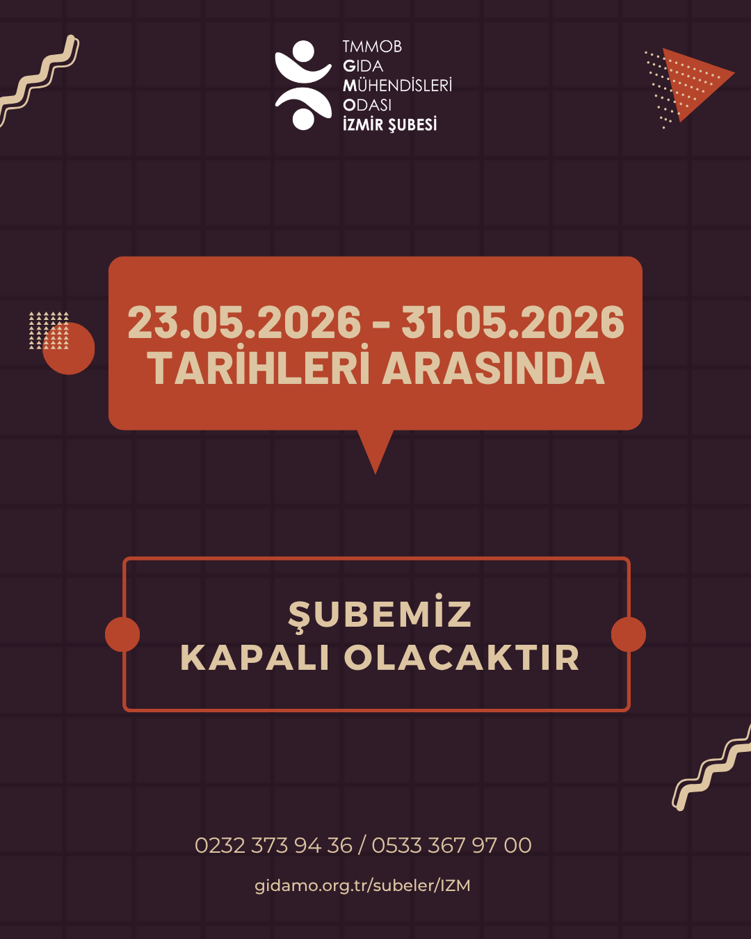 ŞUBE ÇALIŞMA SAATLERİ 📢