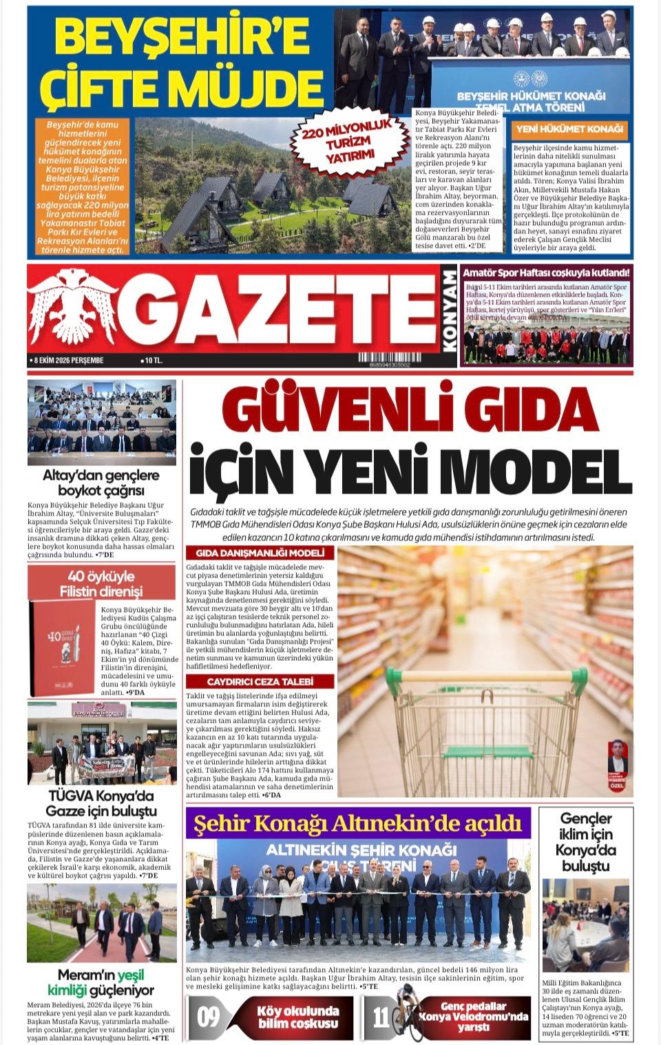 "GÜVENLİ GIDA İÇİN YENİ MODEL"GAZETE KONYA 08 EKİM 2026