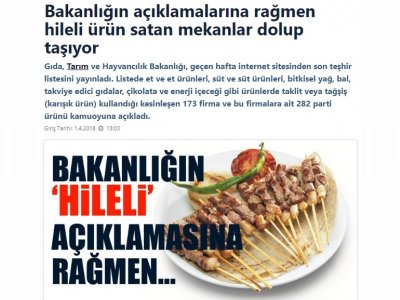 GIDA DENETİMLERİ VE GIDA ÜRÜNLERİNDE TAKLİT VE TAĞŞİŞİLE İLGİLİ ŞUBE BAŞKANIMIZ ZAFER ŞENYURT VE 2 BAŞKANIMIZ CELAL SELÇUK ESEN`İN AÇIKLAMALARININ BASINDAKİ YANSIMALARI