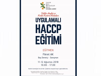 TEHLİKE ANALİZİ VE KRİTİK KONTROL NOKTALARI UYGULAMALI HACCP EĞİTİMİ DUYURUSU