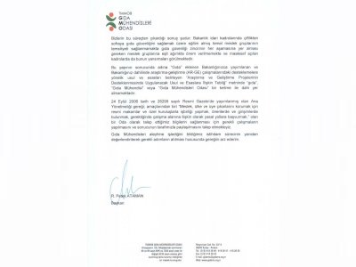 GIDA MÜHENDİSİ İSTİHDAMI HAKKINDA GIDA TARIM VE HAYVANCILIK BAKANLIĞI İLE YAPILAN YAZIŞMALARIMIZ