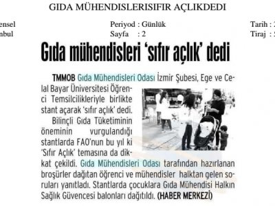 EVRENSEL GAZETESİ: GIDA MÜHENDİSLERİ SIFIR AÇLIK DEDİ