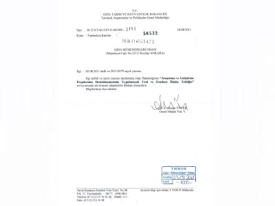 ARAŞTIRMA VE GELİŞTİRME PROJELERİNİN DESTEKLENMESİNDE UYGULANACAK USUL VE ESASLARA İLİŞKİN TEBLİĞİ HAKKINDA BAŞBAKANLIK VE GIDA TARIM VE HAYVANCILIK BAKANLIĞI İLE YAPILAN YAZIŞMALAR VE BAKANLIK CEVAP YAZISI
