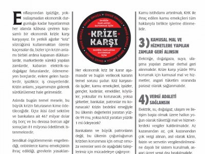 KRİZE KARŞI EMEĞİN HAKLARINI SAVUNMAK İÇİN OMUZ OMUZA