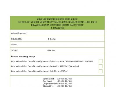 ISO 9001:2015 KALİTE YÖNETİM SİSTEMLERİ GENEL BİLGİLENDİRME VE ISO 19011 KILAVUZLUĞUNDA İÇ TETKİKÇİ EĞİTİMİ
