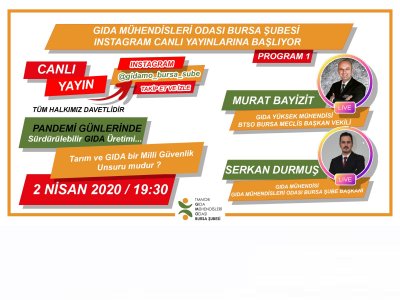 CANLI YAYIN02 NİSAN 2020 PERŞEMBE1930
``PANDEMİ GÜNLERİNDE SÜRDÜRÜLEBİLİR GIDA ÜRETİMİ``