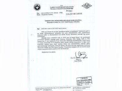 5996 SAYILI KANUN GEREKÇE GÖSTERİLEREK KOMBİNA VE PARÇALAMA TESİSLERİNDE ÇALIŞAN GIDA MÜHENDİSLERİNİN İŞTEN ÇIKARILMASINA İLİŞKİN RESMİ YAZIMIZA KKGM TARAFINDAN CEVAP VERİLMİŞTİR