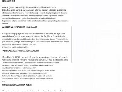 ÇANAKKALE DARDANEL FABRİKASINDA ÇALIŞANLARDA COVİD19 HASTALIĞININ GÖRÜLMESİ ÜZERİNE 27 TEMMUZ İTİBARİYLE UYGULANMAYA BAŞLANAN İNSANLIK DIŞI BİR UYGULAMA OLAN KAPALI DEVRE ÇALIŞMA SİSTEMİ HAKKINDAKİ AÇIKLAMAMIZ