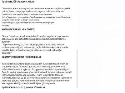 ÇANAKKALE DARDANEL FABRİKASINDA ÇALIŞANLARDA COVİD19 HASTALIĞININ GÖRÜLMESİ ÜZERİNE 27 TEMMUZ İTİBARİYLE UYGULANMAYA BAŞLANAN İNSANLIK DIŞI BİR UYGULAMA OLAN KAPALI DEVRE ÇALIŞMA SİSTEMİ HAKKINDAKİ AÇIKLAMAMIZ