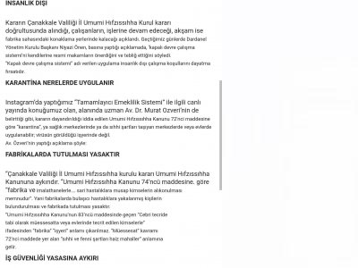 ÇANAKKALE DARDANEL FABRİKASINDA ÇALIŞANLARDA COVİD19 HASTALIĞININ GÖRÜLMESİ ÜZERİNE 27 TEMMUZ İTİBARİYLE UYGULANMAYA BAŞLANAN İNSANLIK DIŞI BİR UYGULAMA OLAN KAPALI DEVRE ÇALIŞMA SİSTEMİ HAKKINDAKİ AÇIKLAMAMIZ