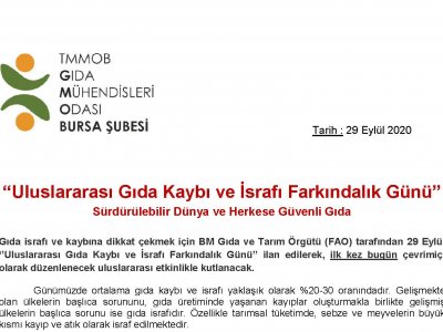 “ULUSLARARASI GIDA KAYBI VE İSRAFI FARKINDALIK GÜNÜ”BASIN AÇIKLAMASI