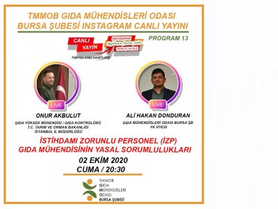 İSTİHDAMI ZORUNLU PERSONEL İZP GIDA MÜHENDİSİNİN YASAL SORUMLULUKLARIINSTAGRAM CANLI YAYIN SÖYLEŞİ