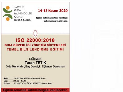 ONLİNEISO 22000:2018 GIDA GÜVENLİĞİ YÖNETİM SİSTEMLERİ
TEMEL BİLGİLENDİRME EĞİTİMİ 
