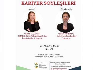 YÖNETİM KURULU 2BAŞKANI AYDAN DALBASTI ÇANAKKALE ÜNİVERSİTESİ GIDA TOPLULUĞUNUN KARİYER SÖYLEŞİLERİNE KONUK OLDU
