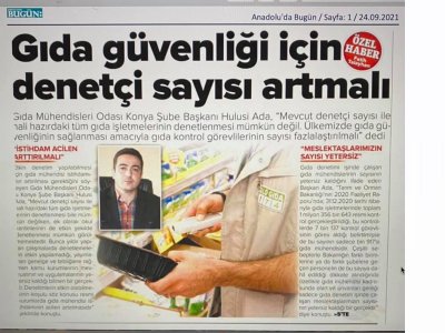ANADOLU`DA BUGÜN GAZETESİ GIDA GÜVENLİĞİ İÇİN DENETÇİ SAYISI ARTMALI24 EYLÜL 2021
