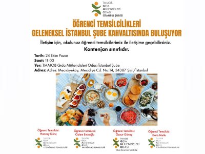 TMMOB GIDAMO İSTANBUL ÖĞRENCİ TEMSİLCİLİKLERİ GELENEKSEL TANIŞMA KAHVALTISINDA BULUŞUYOR