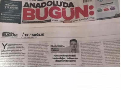 ANADOLU`DA BUGÜN GAZETESİ GIDA ETİKETLERİNDEKİ BESİN DEĞERİ TABLOSUNU DEĞERLENDİREBİLİRİZ 30 KASIM 2021