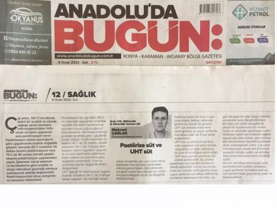 ANADOLU`DA BUGÜN GAZETESİ PASTÖRİZE SÜT VE UHT SÜT 04 OCAK 2022 