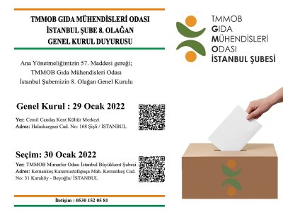 TMMOB GIDA MÜHENDİSLERİ ODASI İSTANBUL ŞUBE 8 OLAĞAN GENEL KURUL VE SEÇİM DUYURUSU