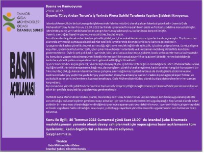 ÜYEMİZ TÜLAY ARSLAN TORUN`A İŞ YERİNDE FİRMA SAHİBİ TARAFINDA YAPILAN ŞİDDETTİ KINIYORUZ