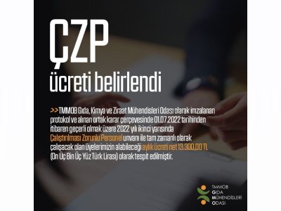 2022 YILI İKİNCİ YARISI İÇİN ÇALIŞTIRILMASI ZORUNLU PERSONEL ÇZP ÜCRETİ BELİRLENDİAYRICA TMMOB TARAFINDAN BU UNVAN HARİCİNDE ÇALIŞAN MÜHENDİS MİMAR VE ŞEHİR PLANCILARININ DA ÜCRETLERİ BELİRLENDİ