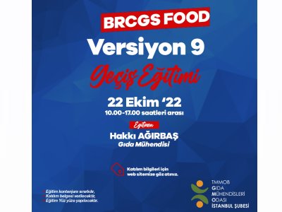 YÜZ YÜZE BRCGS FOOD VERSİYON 9 GEÇİŞ EĞİTİMİ DUYURUSU