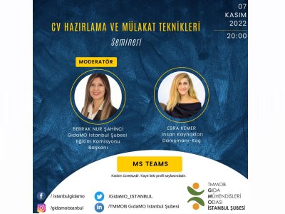 📢 ÖNEMLİ DUYURU SEMİNERİMİZ 07 KASIM 2022 PAZARTESİ GÜNÜNE ERTELENMİŞTİR ONLİNE CV HAZIRLAMA VE MÜLAKAT TEKNİKLERİ SEMİNERİ