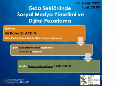 GIDA SEKTÖRÜNDE SOSYAL MEDYA YÖNETİMİ VE DİJİTAL PAZARLAMA EĞİTİMİONLİNE ÜCRETSİZ