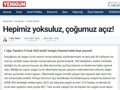 GAZETE YENİGÜN: HEPİMİZ YOKSULUZ ÇOĞUMUZ AÇIZ