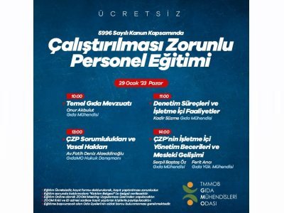 ÇALIŞTIRILMASI ZORUNLU PERSONEL EĞİTİMİ DUYURUSU ÜCRETSİZONLİNE EĞİTİM 29 OCAK 2023 PAZAR10:0015:30