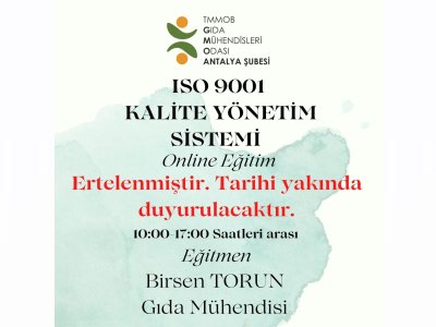 ISO 9001 KALİTE YÖNETİM SİSTEMİ EĞİTİMİ ERTELENMİŞTİRONLINE EĞİTİM