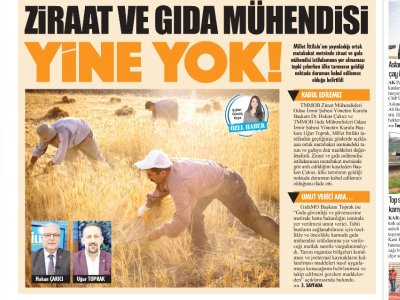 İLKSES: ZİRAAT VE GIDA MÜHENDİSİ YİNE YOK