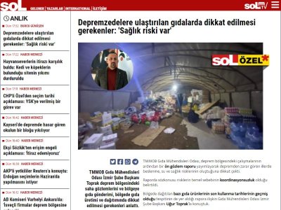 SOL HABER: DEPREMZEDELERE ULAŞTIRILAN GIDALARDA DİKKAT EDİLMESİ GEREKENLER: `SAĞLIK RİSKİ VAR`