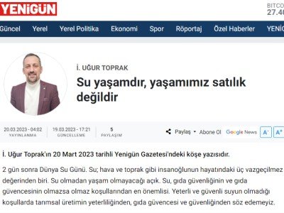 GAZETE YENİGÜN: SU YAŞAMDIR YAŞAMIMIZ SATILIK DEĞİLDİR