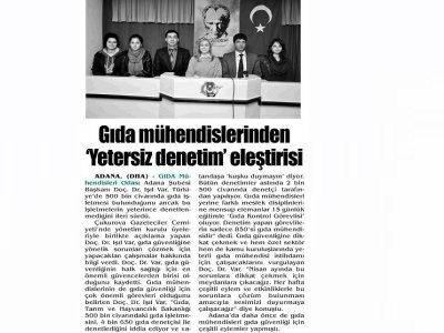 ADANA`DA GIDA MÜHENDİSLERİNİN İSTİHDAMI İLE İLGİLİ NİSAN AYINDA YAPILACAK EYLEM VE ETKİNLİKLER BASIN AÇIKLAMASI İLE DUYURULDU