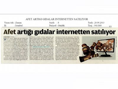 ZAMAN GAZETESİAFET ARTIĞI GIDALAR İNTERNETTEN SATILIYOR