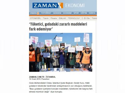 ZAMAN GAZETESİ8216;TÜKETİCİ GIDADAKİ ZARARLI MADDELERİ FARK EDEMİYOR’