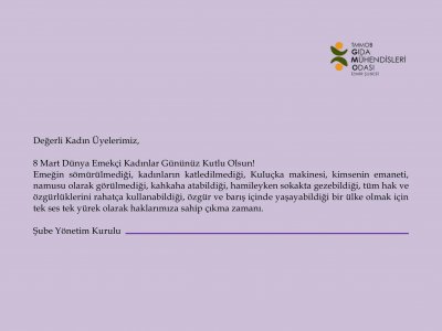 YAŞASIN 8 MART DÜNYA EMEKÇİ KADINLAR GÜNÜ