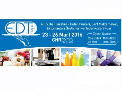 2326 MART 2016 TARİHLERİ ARASINDA 4 EV DIŞI TÜKETİMGIDA ÜRÜNLERİ SARF MALZEMELERİ EKİPMANLARI ÜRETİCİLERİ VE TEDARİKÇİLERİ EDT EXPO FUARINDAYIZ
