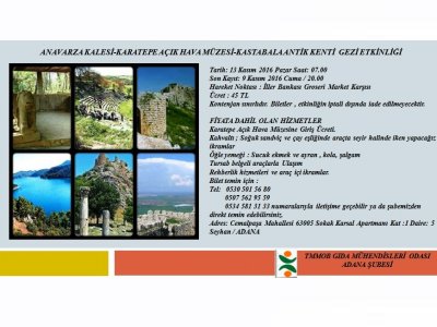 ANAVARZA KALESİKARATEPE AÇIK HAVA MÜZESİKASTABALA ANTİK KENTİ  GEZİ ETKİNLİĞİ 