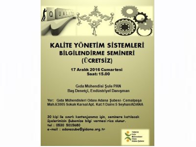 KALİTE YÖNETİM SİSTEMLERİ BİLGİLENDİRME SEMİNERİ ÜCRETSİZ
